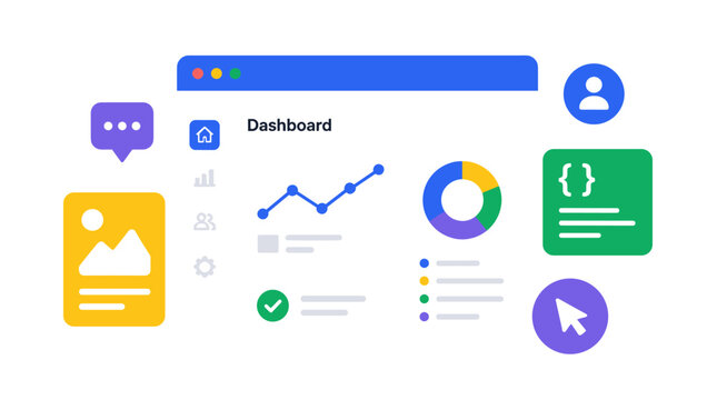 Data analytics dashboard interface with charts.