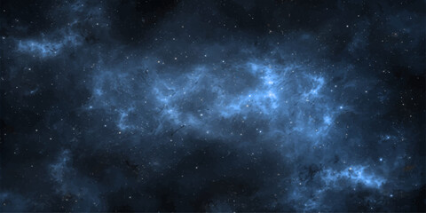 Deep blue space background with stars, galaxy and nebula in a dark cosmic universe illustration © RD Visuals