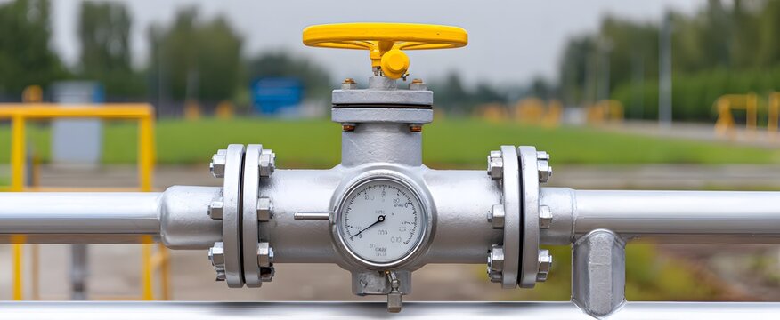 The industrial pressure regulator ensures vital gas flow with steady confident control.