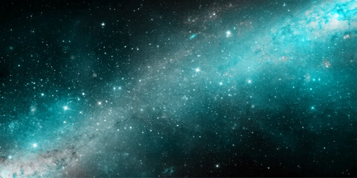 Light teal abstract space background with stars, galaxy, nebula and deep cosmic universe illustration