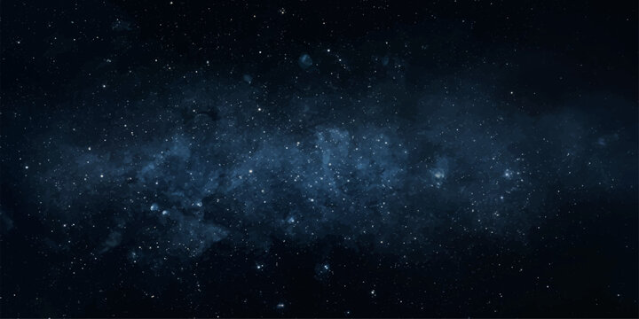 Deep blue space background with stars, nebula and cosmic night sky