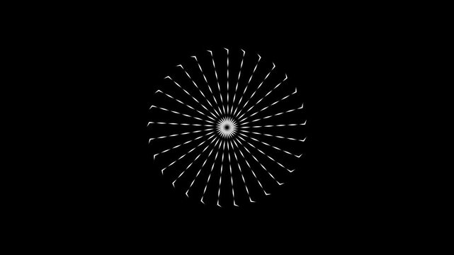 Line blast circle highlight motion graphics with fast movement of modern fireworks explosion using circle burst geometric patterns a black background in a smooth and detailed 4k loop.