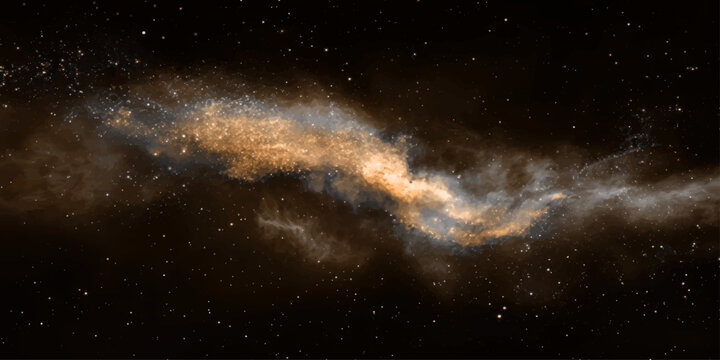 Starry space background with nebula and galaxies in deep blue dark universe night sky illustration