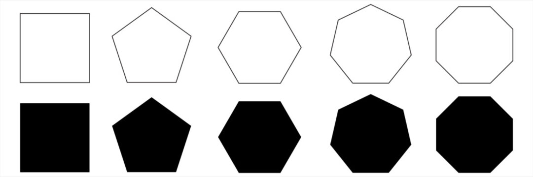 quadrangle, pentagon, hexagon, octagon icon. vector geometry pentagonal, hexagonal, octagonal polygon. five, six, eight sided polygon lines, vector