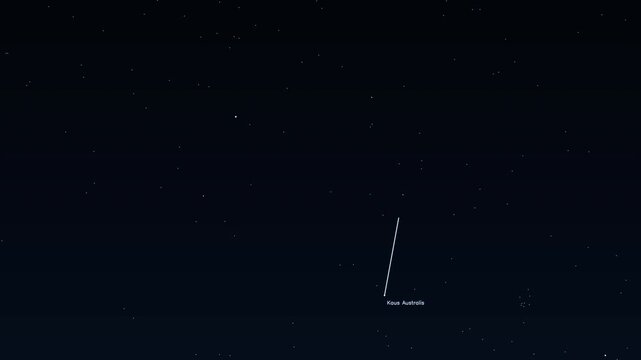 Sagittarius Kaus Australis Nunki Ascella Teapot Zodiac constellation educational labeled animation accurate night sky star field map glowing golden lines connecting bright stars deep space astronomy