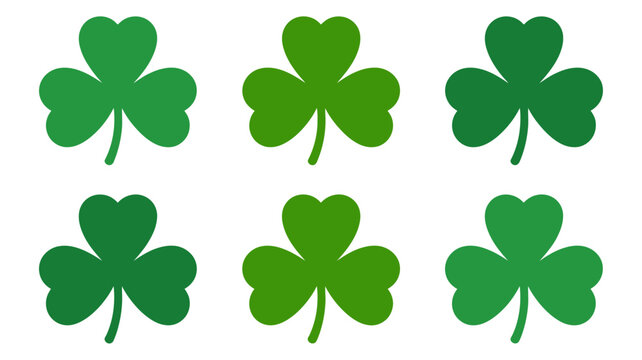 six green shamrocks isolated on a white background clover leaves pattern