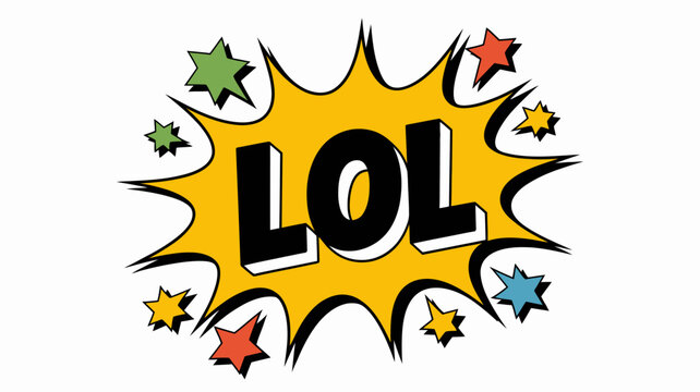 Comic style speech bubble with the text lol and surrounding stars vector illustration