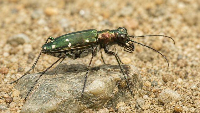 Chinese Tiger Beetle Metallic Sheen Ecological Macro
