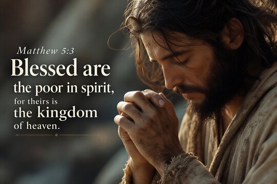 Matthew 5:3 Beatitude: Blessed are the Poor in Spirit, Inspirational English Christian Poster with Elegant Typography