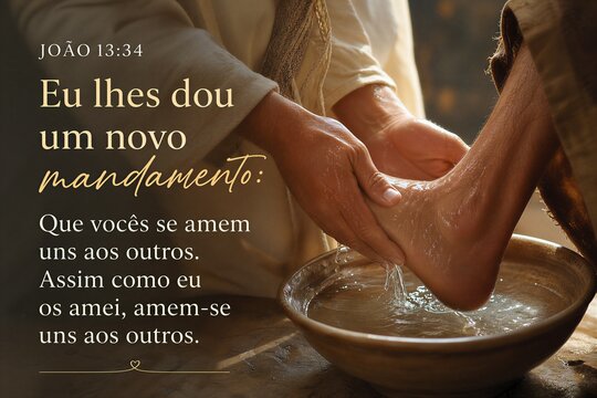 Portuguese Scripture John 13:34: Love One Another, Inspirational Christian Wall Art with Elegant Calligraphy and Serene Background