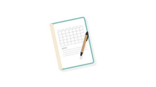 Animated planner open with calendar and notes
