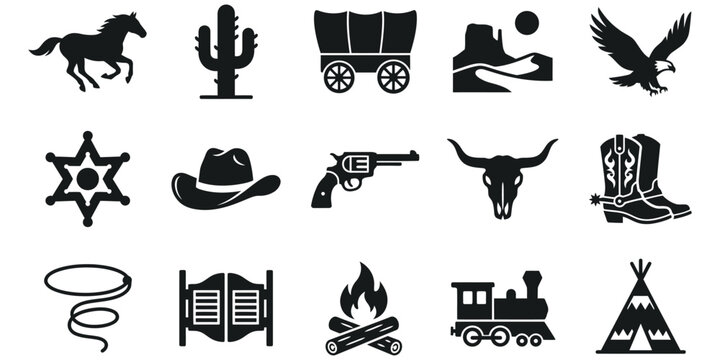 Cowboy Equipment and Wild West Icon Set