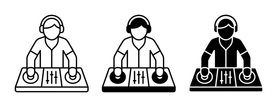 DJ Icon Set, Music Performance, Entertainment, Audio Mixer, Headphones, Vector Graphics