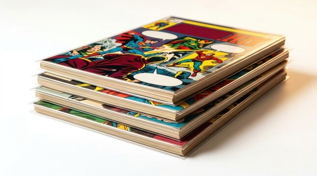 Stack of Vintage Comic Books in Protective Plastic Sleeves