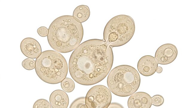 Yeast Cells Budding Under Light Microscope