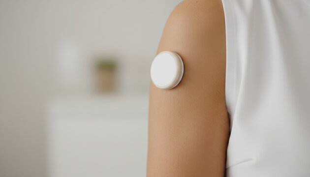 Continuous glucose monitor sensor attached to the arm of a patient for modern diabetes management and digital health tracking technology