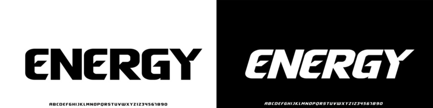Energy Futuristic Tech Font, Bold Regular, Italic fonts, Modern futuristic sans serif font with sharp cuts, perfect for technology branding and digital design.vector