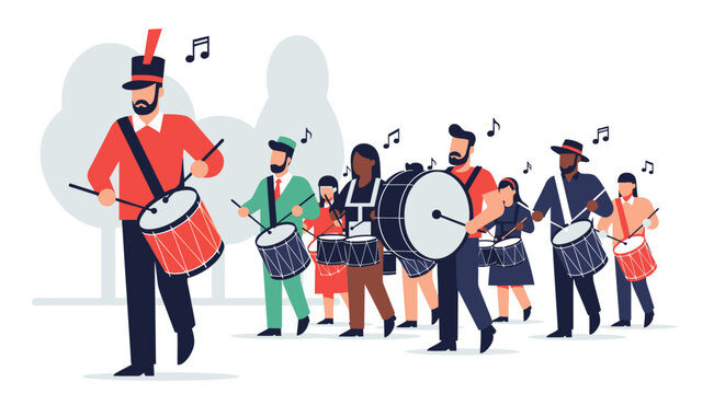 Marching Band Drumline Performers Playing Music Together