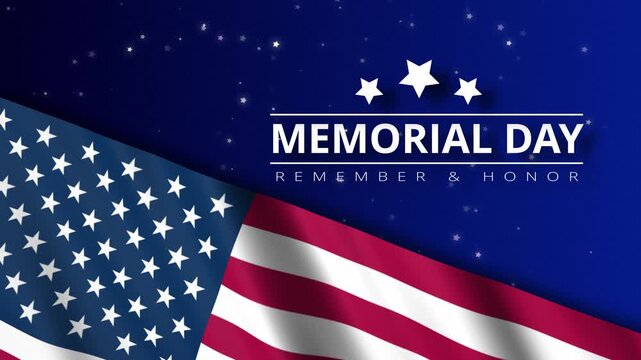 Memorial Day text animation with waving American flag motion and simple tribute message and patriotic background design.