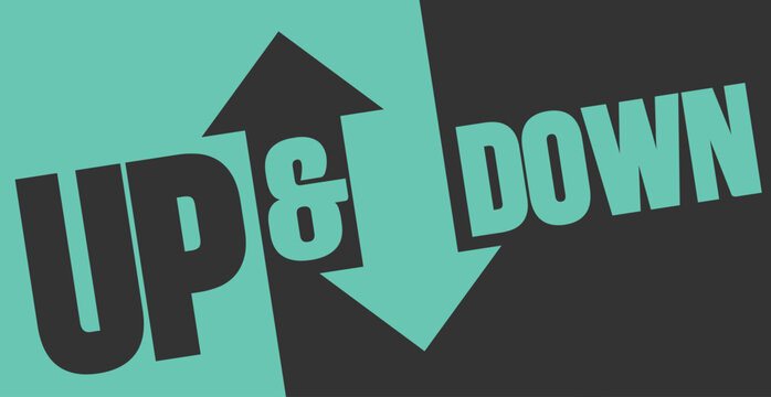 Up And Down Bold Typography Vector Design Opposite Arrows Diagonal Split Background Concept Illustration Finance Market Trend Graphic