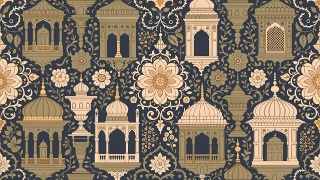 Vintage Lahore Pakistan fabric seamless design vector background