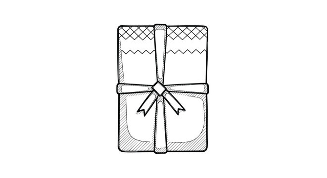 Simple hand drawn line art illustration of a wrapped gift box with a bow for holiday, birthday, and celebration decorations.