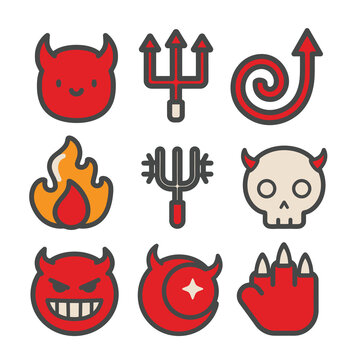 Devil symbols and icons set.