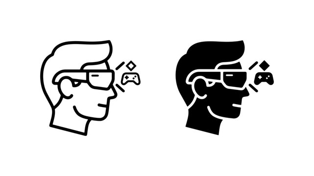 Smart glasses icon set, augmented reality eyewear, virtual gaming vector
