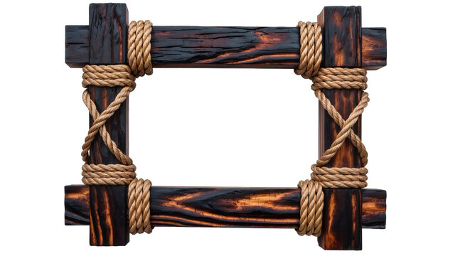 Rustic wooden frame with nautical rope