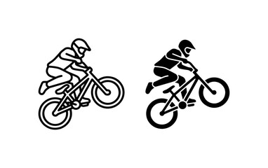 Fototapeta premium BMX rider jumping vector icons, mountain bike stunt, extreme sports logo