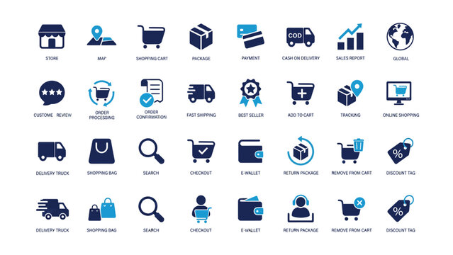 Ecommerce and online shopping icons for business and technology uses  various symbols