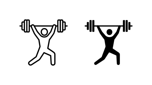 Weightlifting athlete icon set, barbell powerlifting vector, gym workout