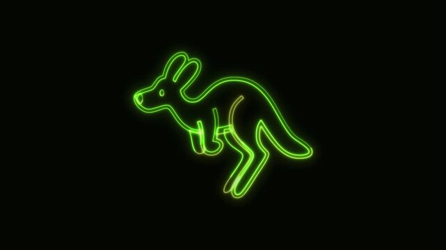 Kangaroo Icon Neon Seamless Loop 4K Black Background Animated Promotional Typography for Video Editing