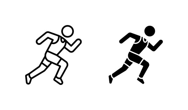 Running Athlete Icons, Sprinting Man Silhouette, Track and Field Vector Graphics, Athletic Competition Symbols, Sport Performance Line Art