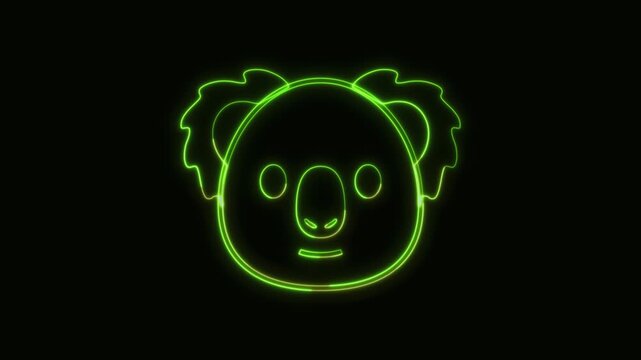 Koala Icon Neon Seamless Loop 4K Black Background Animated Promotional Typography for Video Editing