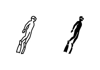 Scuba diver icons, black silhouette and outline diving vector set © Saiful