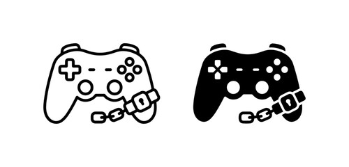 Gaming addiction vector icons, gamepad with chain and lock, video game control © Ahsan