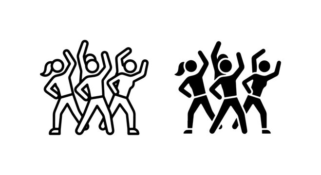 Fitness dance class icons, aerobics group workout, exercise vector set