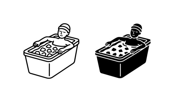 Ice bath recovery icons, athlete cold plunge therapy, wellness vector set