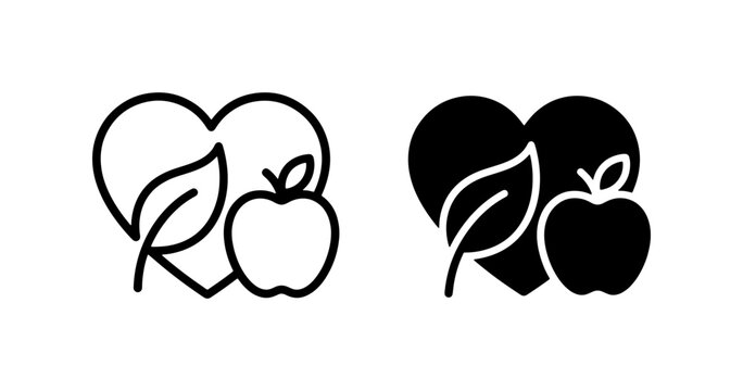 Healthy Lifestyle Icons: Apple, Leaf, Heart. Wellness & Nutrition Graphics