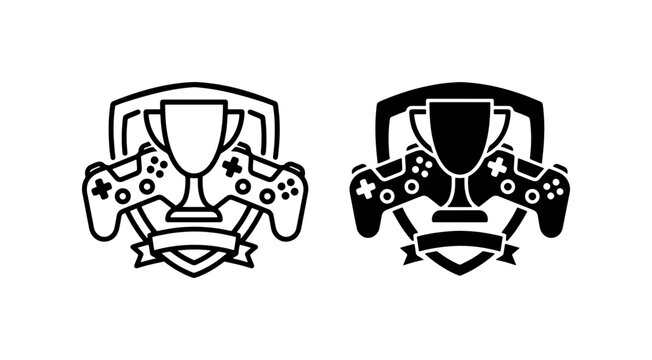 Gaming Trophy Emblem, Video Game Controller Badge, Esports Championship Icon Set, Digital Entertainment Award Vector Art