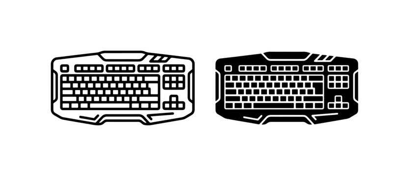 Gaming Keyboard Icons, Computer Input Device Vector Graphics, Modern Technology Symbols for Gaming and Computing