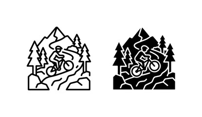 Mountain Biking Vector Icons: Extreme Trail Riding, Outdoor Adventure, Sports Silhouette, Nature Landscape, Active Lifestyle Graphics © Shihab