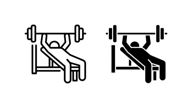 Bench Press Icon Set, Fitness Workout Pictograms, Strength Training Silhouette Graphics, Gym Exercise Symbols, Vector Art