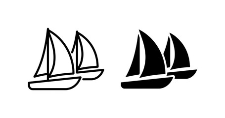Two Sailboat Icons, Nautical Vector Graphics. Simple Outline and Silhouette Designs for Marine Themes, Ocean Travel, and Water Sports. © Tanvir