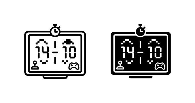 Digital Scoreboard Icons, Gaming Display Vector Graphics, Sports Timer Interface Elements, Electronic Game Scoreboard Set