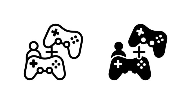 Two Player Gaming Icons, Video Game Controller Symbols, Multiplayer Entertainment Vector Graphics