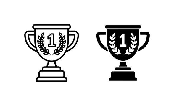 Number 1 Trophy Icon Set, First Place Award Vector Graphics, Champion Prize Symbol, Winning Achievement Illustration, Sports Competition Victory Emblem