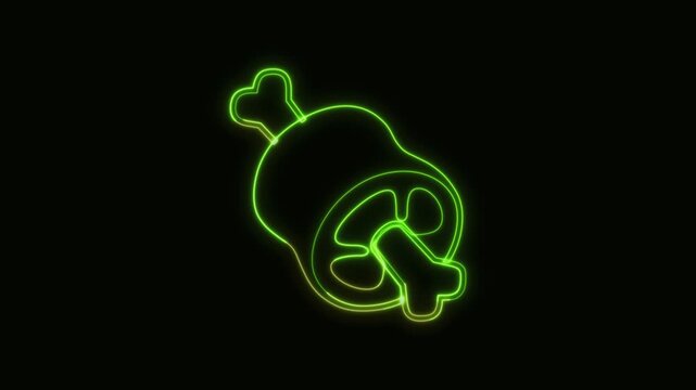 Meat on Bone Icon Neon Seamless Loop 4K Black Background Animated Promotional Typography for Video Editing