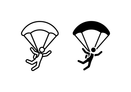 Parachute Icon Set, Skydiving Vector Graphics, Extreme Sports Silhouette, Adventure Activity Symbol, Freefall Illustration